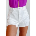 Albany High Rise Distressed Denim Shorts (White)