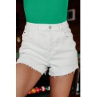 Effortlessly Casual High Rise Raw Hem Cello Mom Shorts (Ivory)