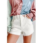 Effortlessly Casual High Rise Raw Hem Cello Mom Shorts (Ivory)