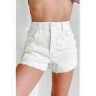 Effortlessly Casual High Rise Raw Hem Cello Mom Shorts (Ivory)