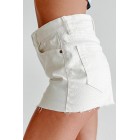 Effortlessly Casual High Rise Raw Hem Cello Mom Shorts (Ivory)