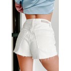 Effortlessly Casual High Rise Raw Hem Cello Mom Shorts (Ivory)