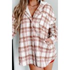 Around The Fire Sherpa Lined Hooded Plaid Jacket (Cream/Red)