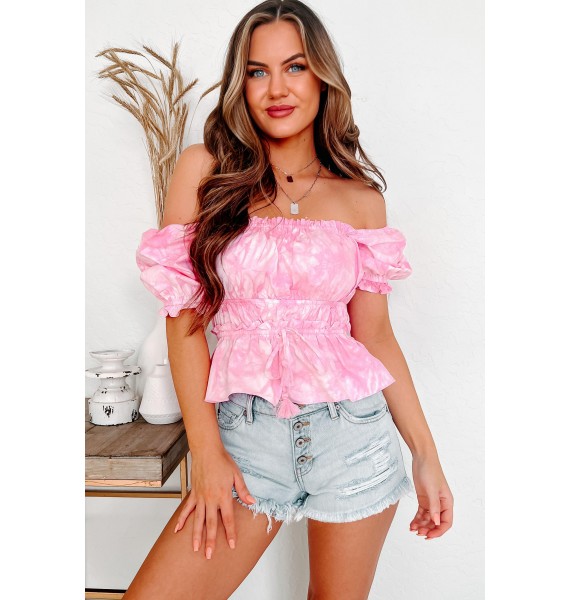 Beautiful & Bubbly Elastic Waist Tie-Dye Top (Pink)