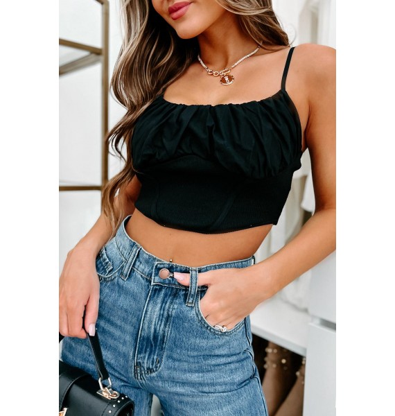 Stated Purpose Ruched Bust Crop Top (Black)