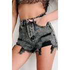 Uriah High Rise Distressed Acid Denim Shorts (Acid Black)