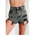 Uriah High Rise Distressed Acid Denim Shorts (Acid Black)