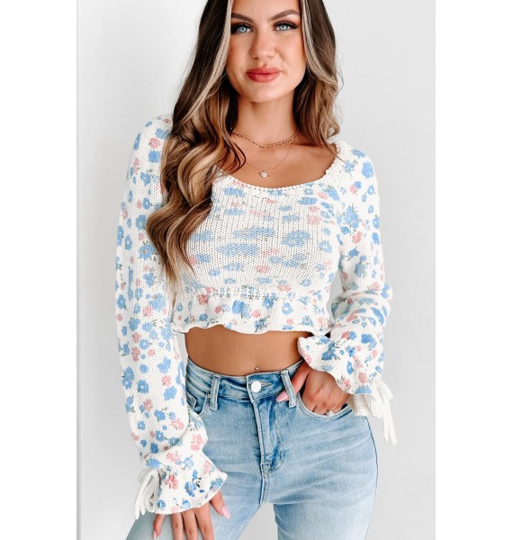 Think Of Me Floral Long Sleeve Sweater (Ivory/Blue)