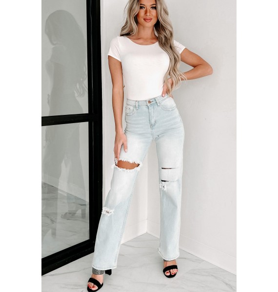 Only Good Days High Rise Distressed Wide Leg Jeans (Light)