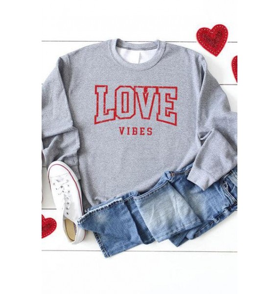 Love Vibes Varsity Letter Graphic Sweatshirt (Multiple Color Options)