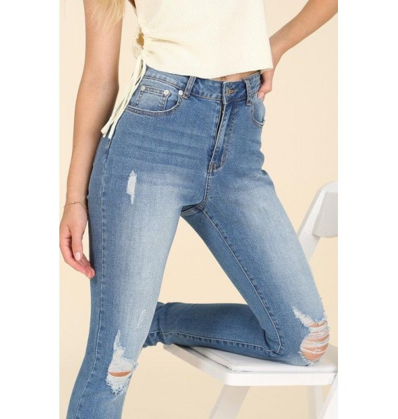 Let Me Be Honest Mid Rise Distressed Skinny Jeans (Blue)