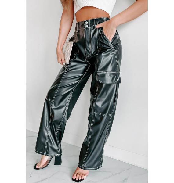 Wreck Your World Faux Leather Cargo Pants (Black)