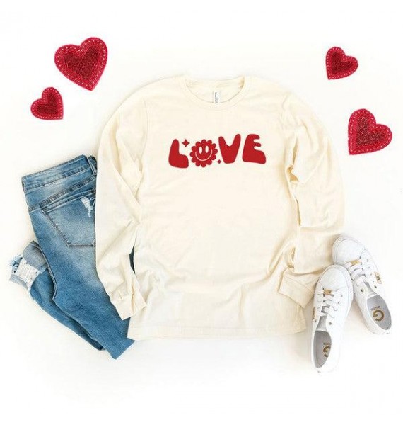 Feeling The Love Graphic Long Sleeve Top (Multiple Color Options)