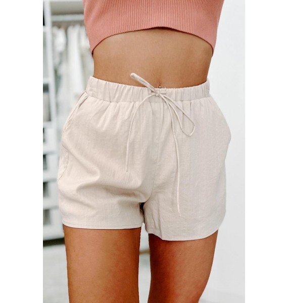 Conveniently Cute Drawstring Waist Shorts (Taupe)