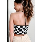 A True Visionary Checkered Halter Crop Top (Black/White)