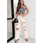 A True Visionary Checkered Halter Crop Top (Black/White)