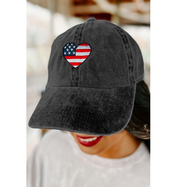 Love Your Country Heart Embroidered Baseball Cap (Black)