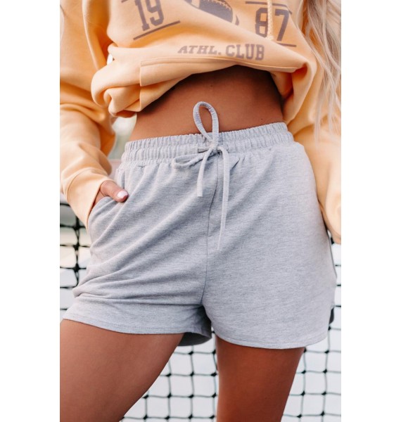 Never Bothered French Terry Drawstring Waist Shorts (Heather Grey)