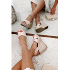 So Sweet Gingham Ankle Tie Wedge (Peach/White)