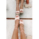 So Sweet Gingham Ankle Tie Wedge (Peach/White)