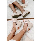 So Sweet Gingham Ankle Tie Wedge (Peach/White)