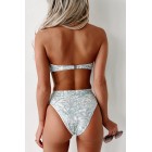 Gone Beachin' High Waisted Knotted Bandeau Bikini Set (Ivory/Blue)