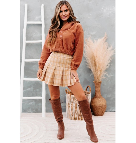 Adella Pleated Mini Skirt (Fall Orange)