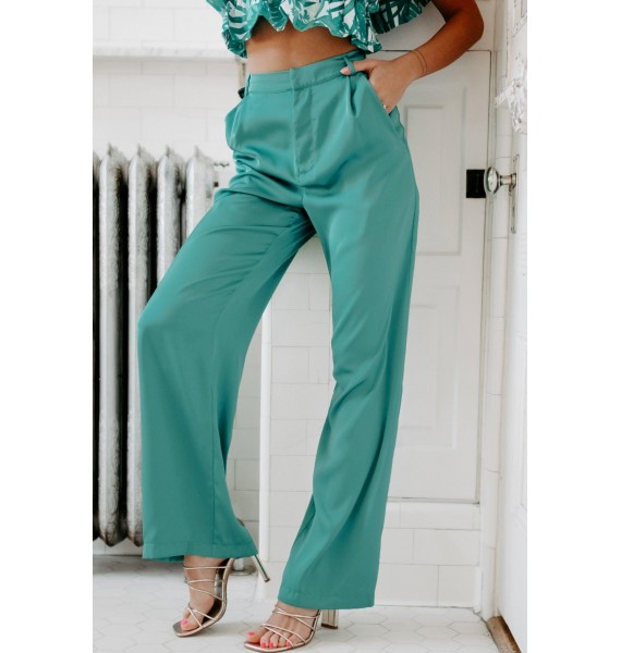 Making Appearances High Waist Wide Leg Pants (Teal Green)