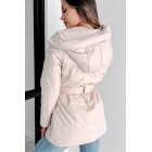 Wintry Winds Hooded Faux Leather Puffer Coat (Beige)