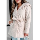 Wintry Winds Hooded Faux Leather Puffer Coat (Beige)