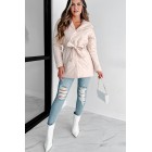 Wintry Winds Hooded Faux Leather Puffer Coat (Beige)