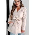 Wintry Winds Hooded Faux Leather Puffer Coat (Beige)