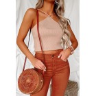 Adore The Attention Ribbed Halter Tank Top (Sand)