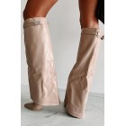 Dream Bigger Faux Leather Knee High Boots (Biege)