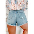 Marge Sneak Peek High Rise Frayed Hem Denim Shorts (Medium Light)