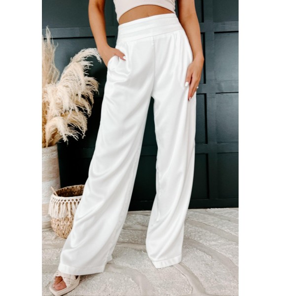 Meaning Business High Rise Satin Wide Leg Pants (Off White)