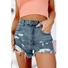 Abie High Rise Heavily Distressed Denim Shorts (Medium)