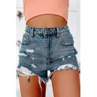 Abie High Rise Heavily Distressed Denim Shorts (Medium)