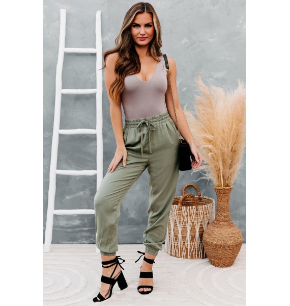 Betting Game Drawstring Waist Joggers (Light Olive)