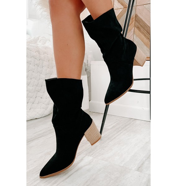 Don't Test Me Slouchy Pointed Toe Booties (Black)