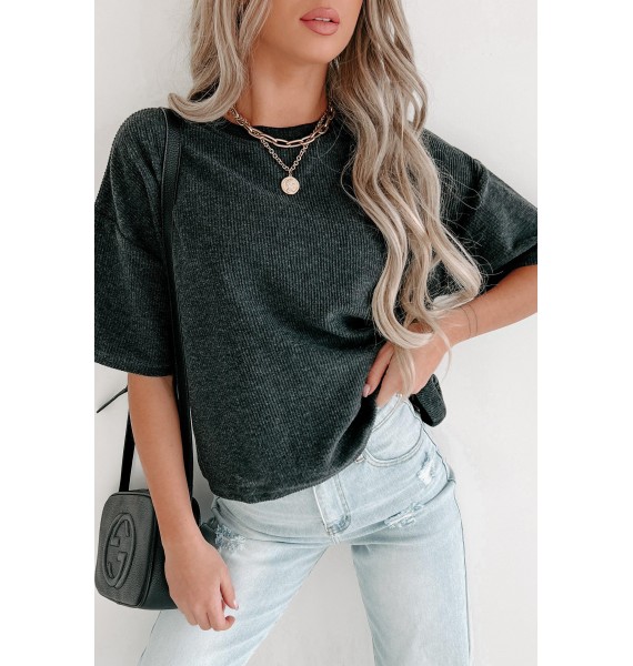 Corded Short Sleeve Top (Charcoal)