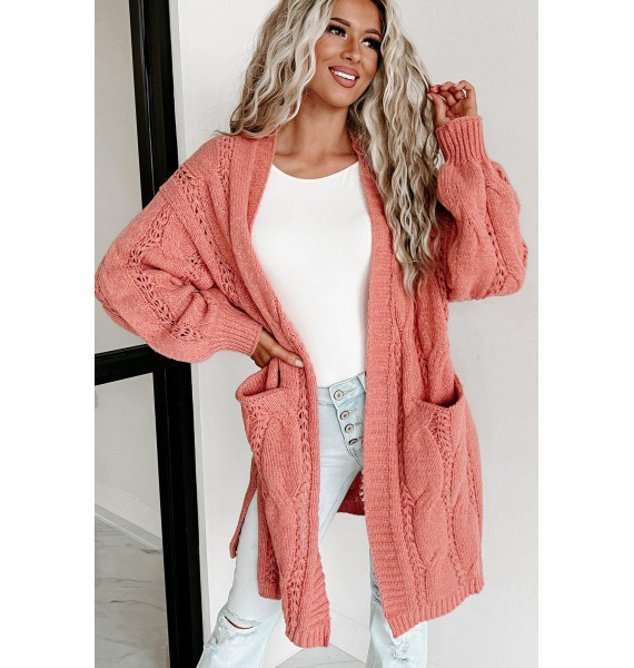 Embrace The Chill Cable Knit Cardigan (Pink)