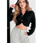 Covered In Cozy Button Front Cardigan Top (Black)