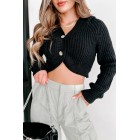 Covered In Cozy Button Front Cardigan Top (Black)