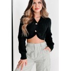 Covered In Cozy Button Front Cardigan Top (Black)