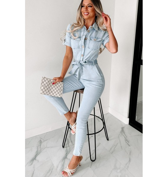 Honest Days Work Skinny Denim Jumpsuit (Light Denim)