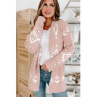 All You Need Open Front Chenille Aztec Cardigan (Mauve)