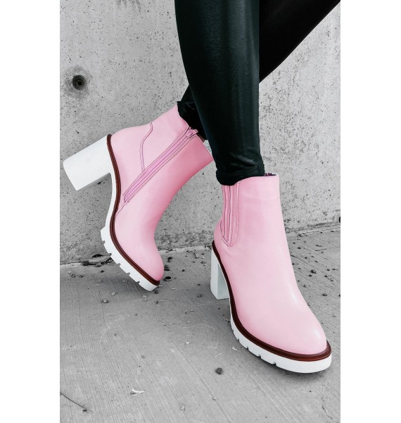 Full Of Attitude Faux Leather Platform Booties (Light Pink)