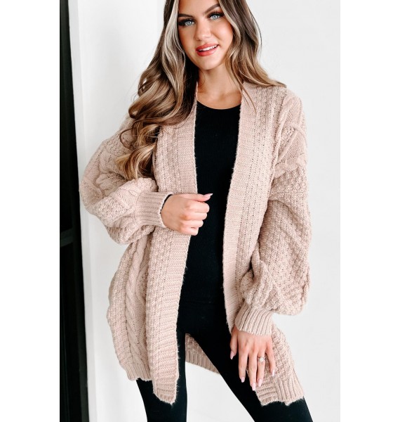 What You Need Open Front Knit Cardigan (Beige)