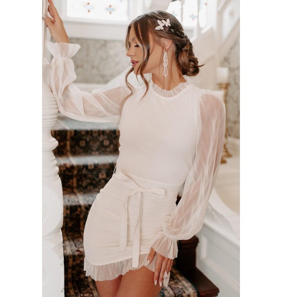 Delicate Girl Mockneck Mini Dress (Ivory)